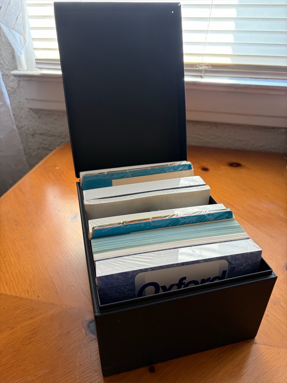 Oxford Black Index Card Storage Box with Assorted Colored Cards
